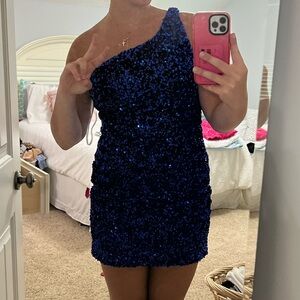 Blue One Shoulder Homecoming Dress